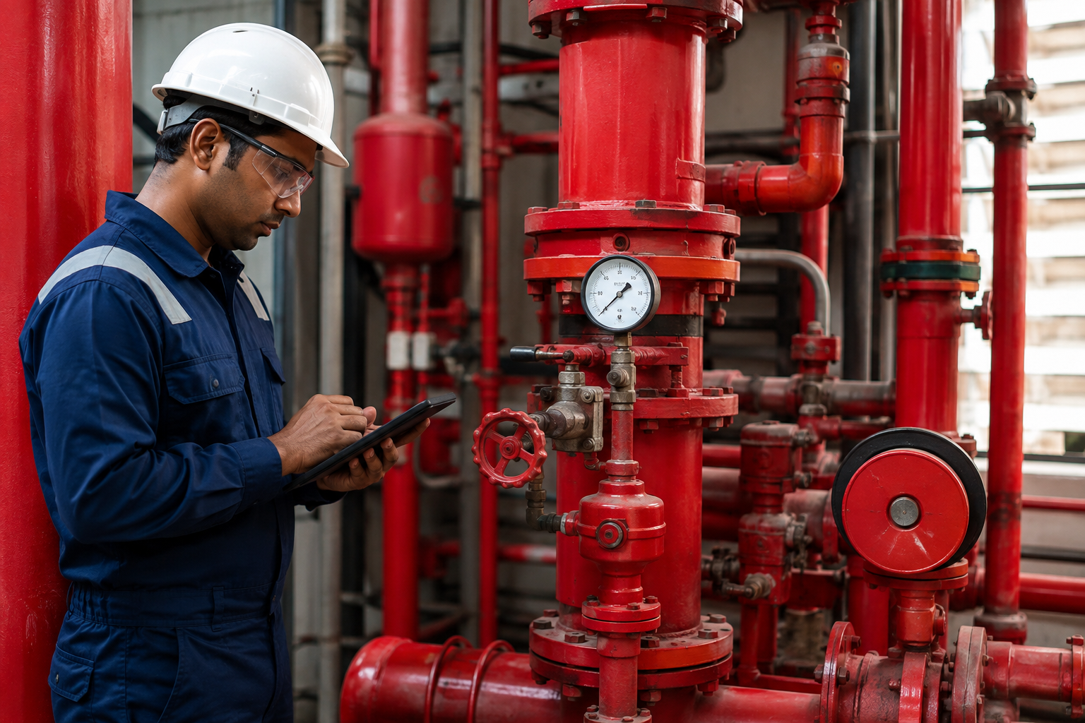 Fire protection engineer conducting an inspection